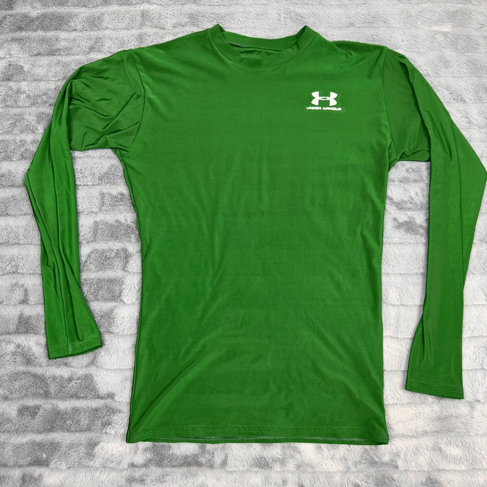 Under Armour HeatGear Mens Long Sleeve Compression Shirt Green Crew Neck 13309